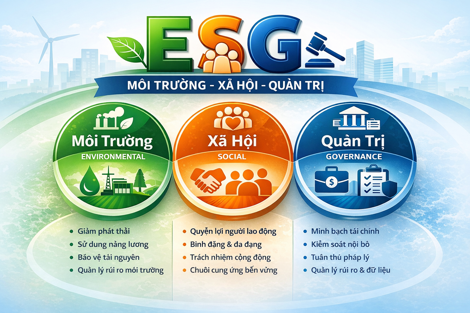 ESG là gì? Ba trụ cột ESG và vai trò của ERP trong quản trị doanh nghiệp 2 61ea0c32 e348 404c ab95 e7b7926cbb1b